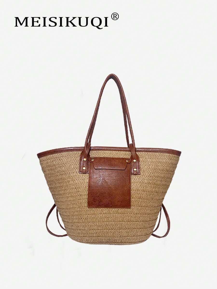 2026 New Straw Woven Bag, Essential For Spring/Summer Beach Vacation, Wicker Basket Tote Bag, Versatile Shoulder Bag