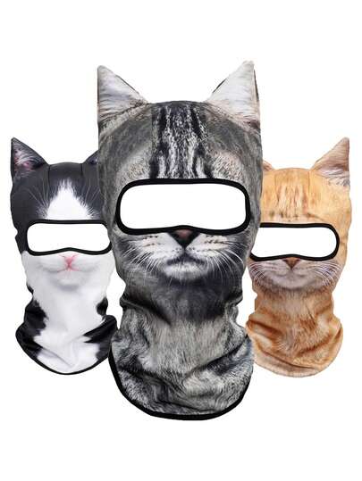 1/2/3 piezas Máscara facial unisex con estampado de animal 3D, Sombrero divertido para deportes acuáticos al aire libre, Cubierta para la cabeza de animal para gato/perro, Adecuado para salidas diarias, viajes, senderismo, esquí