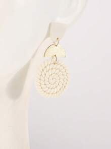 1 Pair Handmade Woven White Soft Ceramic & Semi-Circle Metal Slice Geometric Earrings, Unique , Suitable For Outing, Party, Vacation, Afternoon Tea, And As Gift - White - View 5