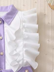 女童荷叶边领长袖上衣和百褶裙套装（2件套），春秋季 - 淡紫色 - 查看 4