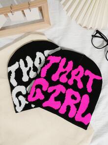 1顶/2顶 女士时尚Y2K“THAT GIRL”提花针织帽，保暖且适合秋冬季日常佩戴 - 彩色 - 查看 19