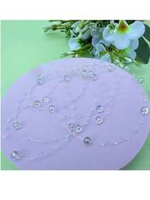 1 Rollo/197 Pulgadas/500cm Cadena de cuentas de línea de pesca de cielo estrellado 8+3, Cadena de cuentas de perlas falsas, Decoración de ramo de boda, Accesorios de joyería DIY, Suministros de joyería hecha a mano, Accesorios para el cabello de novia, Hallazgos de collares y pulseras - Blanco - Ver 9