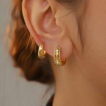 2 Pairs Hoop Earrings Gift Set - Square Cut Blue Sapphire And Clear Diamond Gemstone Jewelry, Elegant Floral Crystal Earrings, Minimalist Luxury Gold Plated Blue Gemstone Earrings For Office, Anniversary, Party, Bridesmaid, Holiday Gift For Her - Multicolor - View 2