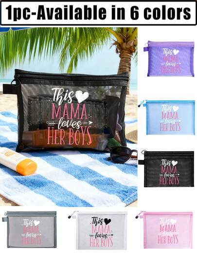 Mother's Love Themed Makeup Bag,Print The Creative "This Mama Loves Her Boys" Pattern, Lively And Warm Style, Parent-Child Themed Makeup Bag, File Bag - Transparent Makeup Bag With Nylon Zipper, Large Capacity Transparent Makeup Bag, Bathroom Storage Bag, Jewelry Storage Bag, Lip Oil And Cosmetics Storage Bag, Essential For Mother's Day, Parent-Child Gatherings, Travel, Dormitory Supplies, Beach, Diving, Vacation, And Daily Use, Ideal Choice.