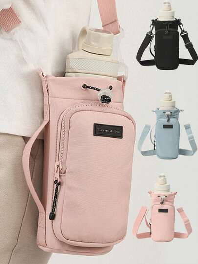 調整可能なストラップ付き アウトドア用水筒バッグ、多機能断熱コンパートメント、携帯電話ポケット付き 水筒キャリア、ユニセックス ハイキング、キャンプ、サイクリング、旅行、日常使用、学生必需品