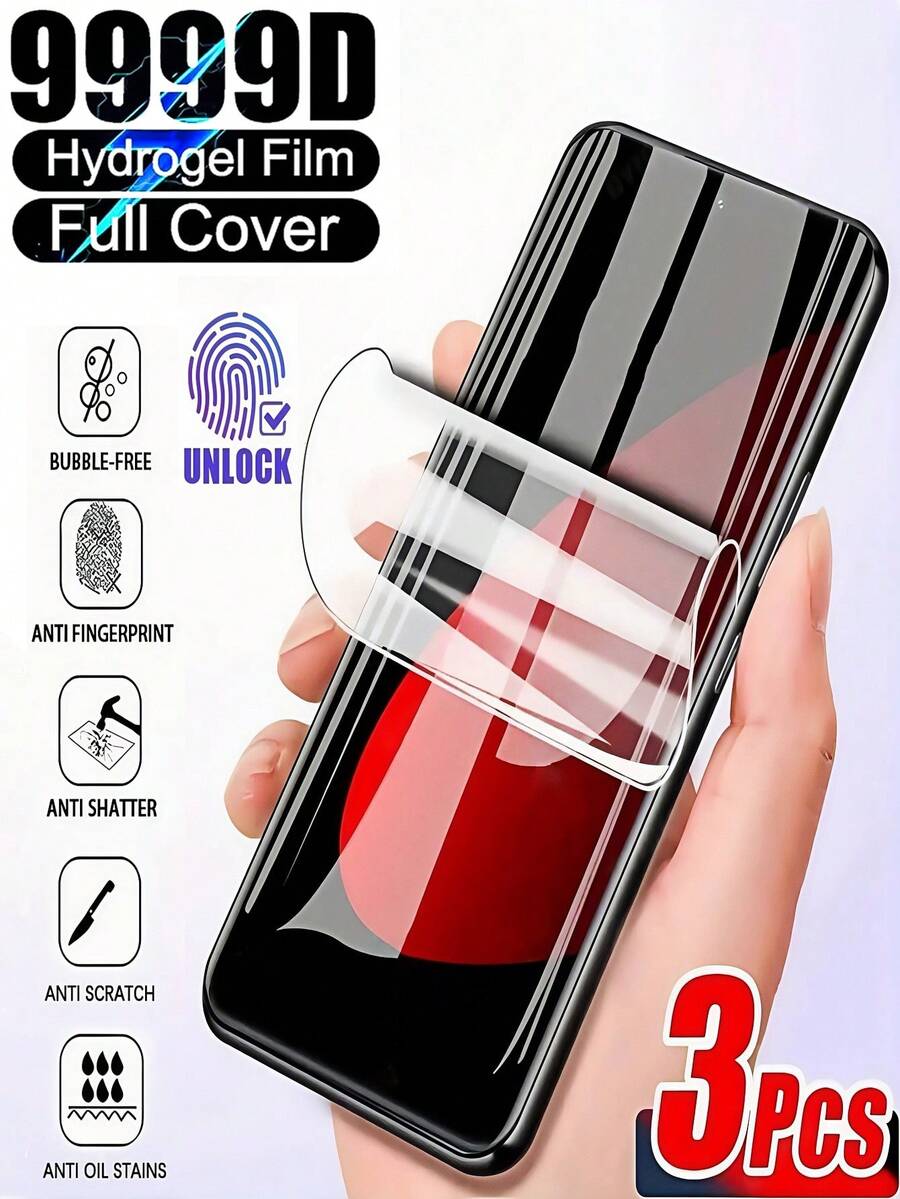 3pcs 3D Curved Ultra Clear Hydrogel Screen Protector Film Compatible With Xiaomi Note 15 14 13 Pro+4G 5G/Compatible With Samsung Galaxy S26 S25 S23 S22 S25 S24 Ultra/Compatible With Huawei//Honor//Reno///And Other Phone Models Explosion-Proof Scratch-Resistant Wear-Resistant Self-Healing Soft Film Non-Glass