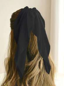 1pc Women's Black Chiffon Ribbon Hair Scrunchie, Gentle Vacation Style - Black - View 6