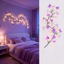 1Pc Purple Butterfly Vine LED String Lights, 8 Lighting Modes USB Fairy Lights For Bedroom Wall Decor, Aesthetic Room Decor For Teen Girl, Dorm, Party - 紫羅蘭蝴蝶藤條燈 - 查看 6