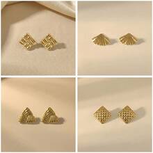 Chunky Large Square Stud Earrings For Women, Statement Geometric Rectangle Round Striped Textured Lightweight Hypoallergenic Earrings Prom Fashion Jewelry Gift - Gold - View 4