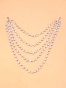 1 pieza Cadena de hombro de perlas multicapa, accesorio de Body sexy para vestido de fiesta de moda europea y americana - Plateado - Ver 6