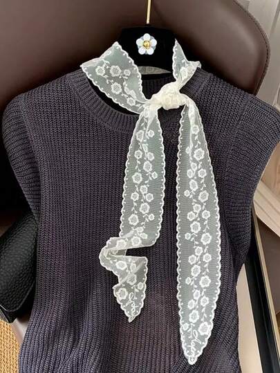 1pc Vintage Lace Scarf, Versatile Decorative Neck Scarf/Headband, Multi-Functional Chiffon Scarf, Korean Style