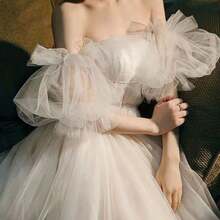 1pc White Minimalist Mesh Petal Sleeve, 2pcs Elastic Dark Bride Sleeve Cuffs, 40cm - Multicolor - View 2