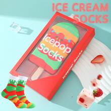 1 Pair New Interesting Multi-Color Ice Cream Mid-Calf Socks Gift Box, Spring/Summer New Unisex Sports Socks, Imaginative Food-Inspired Creative Design, Knitted Fabric, Long Thick Soft Comfortable, Perfect Gift For Birthday, Valentine's Day, Easter, Festival, Carnival, Dates, Parties, Holidays, Unique Fashionable Quirky Abstract Daily Casual Wear Socks, Popular Food-Themed Outfit, Suitable For All Seasons, Great Gift For Couples, Friends, Ideal For Vacation, Outdoor Sports, Gym, Home, Office, Etc. - Orange - View 8