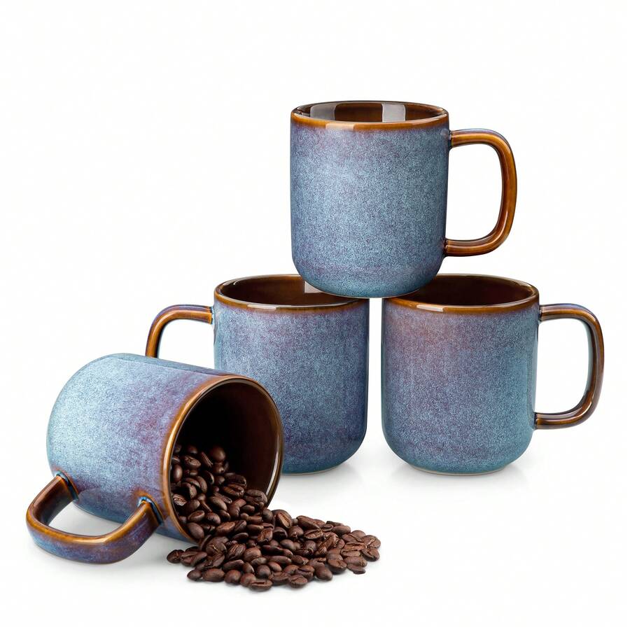 vancasso 4 Pieces Mugs, Porcelain Mugs, Blue, Straight, Cramic Mugs, Coffee Mug, 12oz - Blue - View 1