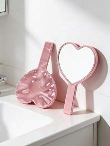 1 chiếc gương cầm tay cỡ lớn, gương trang điểm mạ điện chất lượng cao. - Màu Hồng  Dưa hấu - Xem 13