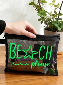 Beach_please 和海星图案沙滩网眼化妆包，便携式化妆包，可装口红和粉扑，沙滩主题化妆包，透明大容量旅行化妆品收纳包，夏威夷风网眼化妆包，非常适合海滩度假、便携式购物袋，也适合假日、健身、母亲节、情人节、教师节、女性旅行、短途旅行和旅行必备品。 - 彩色 - 查看 4