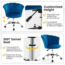 COSTWAY Adjustable Velvet Office Chair With Handle And Universal Wheels, Blue - Blue - View 6