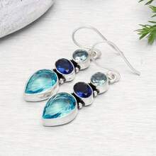 经典垂坠耳环，银色镶嵌闪亮仿宝石钩式耳环，订婚和婚礼首饰 - 彩色 - 查看 7