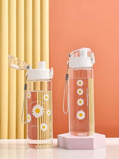 1个大容量雏菊印花水瓶，运动保温杯，透明防漏便携式健身旅行杯，可直接饮用茶水，健身房水瓶，户外运动水杯，适合户外活动、跑步、健身、学校、办公室，是返校季的最佳礼物