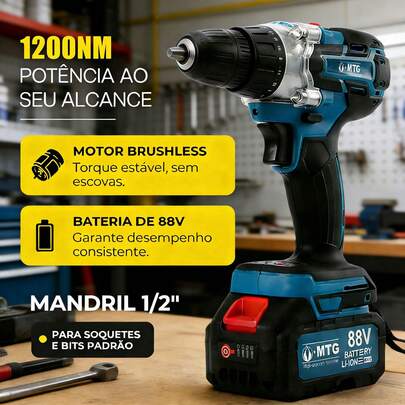 MATOUGUI Chave de impacto elétrica sem escovas MTG 88V com duas baterias de alta capacidade e kit de ferramentas. Oferece um impressionante torque de 1200 Nm. Completa com acessórios e ferramentas abrangentes para atender às necessidades de reforma doméstica dos entusiastas do faça você mesmo. O presente festivo perfeito.