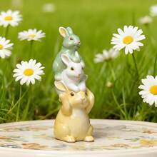 1个复活节可叠放兔子摆件，石膏模具，DIY兔子蜡烛硅胶模具 - 白色 - 查看 5