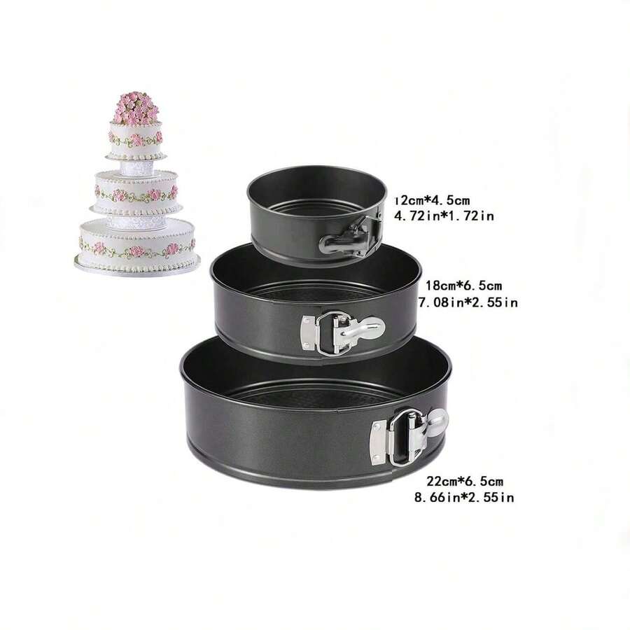 可拆卸弹簧锁扣心形不粘碳钢烘焙模具,大/中/小号可堆叠,适用于婚礼和情人节芝士蛋糕和多层蛋糕(灰色) - 黑色 - 查看 1