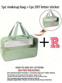 1个多功能PVC化妆包，透明PVC材质，大容量化妆袋，DIY字母设计化妆包，防水旅行收纳包，简约字母贴纸旅行化妆包，适用于收纳化妆品、香水，适合海滩、学校、浴室、节日、母亲节、圣诞节等场合，是送给妈妈、家人、朋友的绝佳礼物。化妆品收纳整理包，化妆包，洗漱包，旅行必备，女士旅行礼物。 - 彩色 - 查看 15