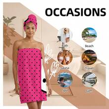 SANRIO Hello Kitty Bath Wrap Set For Women - 2 Pcs Wearable Shower Towel Skirt With Hair Drying Cap, Soft Absorbent Microfiber Spa Body Wrap With Adjustable Snap Buttons - Ideal Spring Summer Loungewear, Easter & Mother's Day Gift - Màu 8 - Xem 4