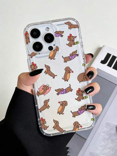 1个可爱有趣的腊肠犬图案透明手机壳，适用于 11-17 Pro Max及系列，是情人节送给朋友、家人、女友的理想礼物，创意情人节手机壳。