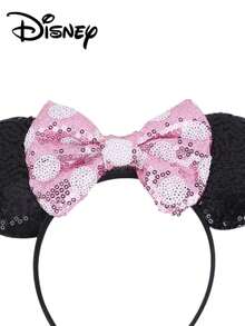 Disney 1pc Mickey & Minnie Black + Pink Polka Dot Sequin Bow Headband, Party Costume Accessory, Theme Party Decor, Amusement Park Photo Prop, Suitable As Birthday Gift, Holiday Party - Black and Pink Polka Dots - View 4