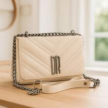 Bolsa Pequena Feminina Moderna Estilosa Alça Lateral Transversal de Corrente Com Bolso + Porta Cartão - Bege - Visão 3