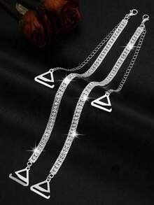 女士可调节防滑肩带一对，镶钻文胸肩带，隐形肩带，宽版设计 - 銀色 - 查看 2