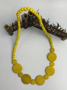 1pc Vintage Handmade Beaded Wooden Disc Elastic Necklace, Single Layer Sweater Chain Necklace For Men & Women - Coffee Brown - View 4