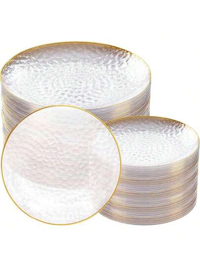 20pcs Transparent Round Plates, Minimalist Elegant Plates, Can Be Used As Fruit Plates, Salad Plates, Party Plates, Tabletop Decor Mats, Washable, Stackable, Space-Saving, Reusable, Suitable For: Birthday, Wedding, Outdoor Picnic, Family Gathering, Holiday Celebration, Campus Party, Thanksgiving