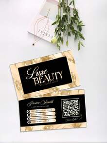 200/500/1000pcs Customized Luxury Beauty Business Card Template, Personalized Marble & Gold Glitter Business Card With QR Code, Suitable For Eyelash Technicians, Beauticians And Influencers - Multicolor - View 6