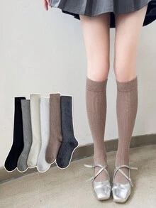 1双女士过膝袜，春夏加厚条纹显瘦袜，适合搭配裙子，百搭造型 - 彩色 - 查看 2