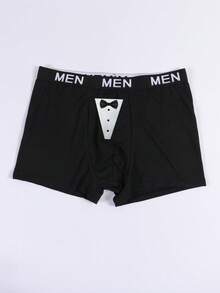 2条装男士黑色简约时尚日常三角裤，性感蝴蝶结印花弹力腰带内裤 - 黑色 - 查看 2