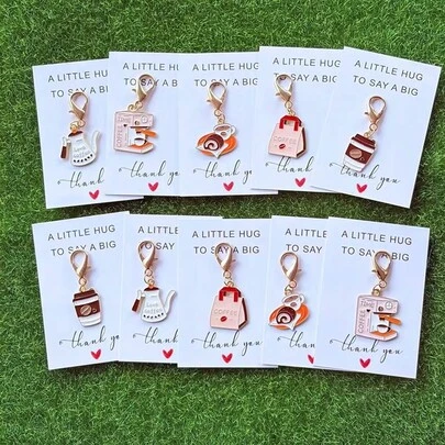 5pcs/10pcs Mixed Coffee Maker, Coffee Pot, Coffee Cup, Coffee Bag, Coffee Packet (Keychain Plus Card) - Inspirational Pocket Hug Card - Suitable For Coffee Lovers, Perfect Gift For Best Friends | Cute Bag Pendant, Love And Care Party Gift