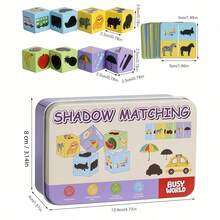 Wooden Shadow Matching Building Blocks In Metal Box, Children's Educational Toy Wooden Shadow Matching Building Blocks In Metal Box, Children's Educational Toy Wooden Educational Building Blocks, Wooden Building Blocks Puzzle Toy Wooden Building Blocks, Wooden Educational Building Blocks Toy Wooden Building Blocks, Wooden Building Blocks Puzzle - Multicolor - View 5