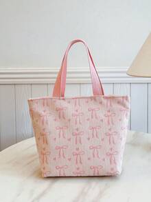 Fashionable Portable Tote Bag Thickened Cute Bow & Heart Print Handbag Travel Bag - Pink - View 1