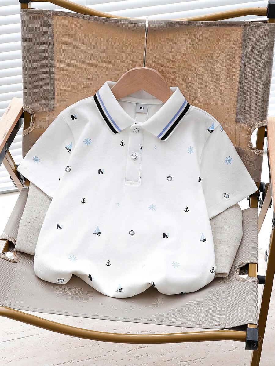 男童短袖翻领Polo衫，夏季款 - 白色 - 查看 1
