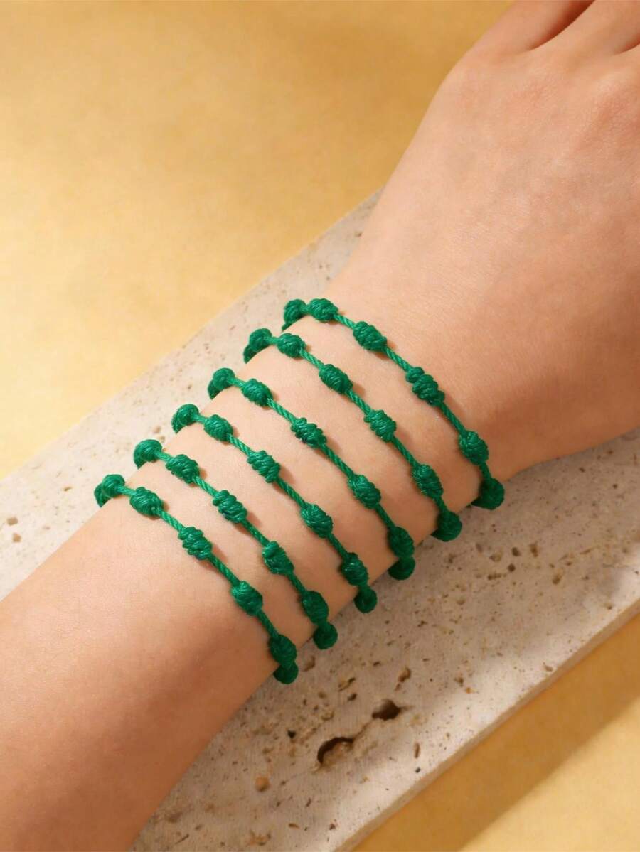 6Pcs Minimalist Braided Knot Bracelet Set, Casual Daily Woven Bracelets For Couple Friends Unisex Fashion Jewelry Gift - Green - View 1