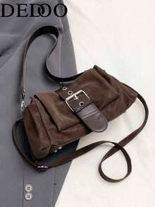 Dedoo New Vintage Fashion Square Bag, Metal Buckle Decor, Flap Opening Shoulder Bag. Adjustable Long Shoulder Strap, Small Capacity Lightweight Minimalist, Solid Color Soft Crossbody Bag. Suitable For Women's Daily Life, Casual, Commuting, Work, Vacation And Student Use - Coffee - View 5