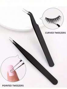 1 pezzo Pinzette oblique in acciaio inossidabile, colore nero, accessori per arte di unghie, extension ciglie, calligrafia - nero - Visualizzare 7