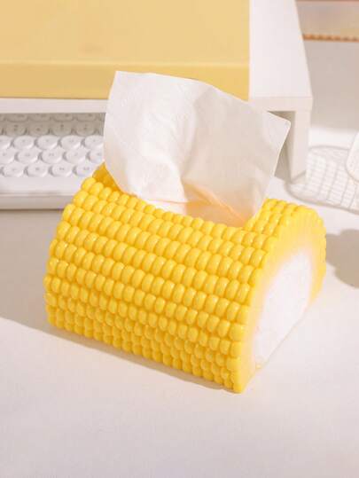 1pc Corn-Shaped Rubber Tissue Box Holder - Suitable For Home, Office And Car, Decorative Corn Design With Tissue Roll Holder, Can Be Placed In Corners, On Desktops And Car Dashboards, Tissue Storage Box, Home Decor