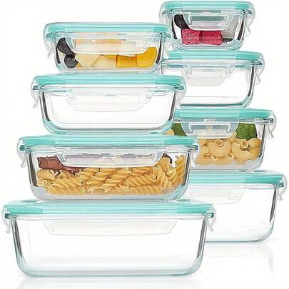 Juego de 8 Contenedores de Vidrio para Alimentos con Tapas - Sin BPA, Herméticos, Cajas de Preparación de Comidas a Prueba de Fugas que Son Resistentes a los Arañazos y Seguras para Microondas, Horno, Congelador y Lavavajillas