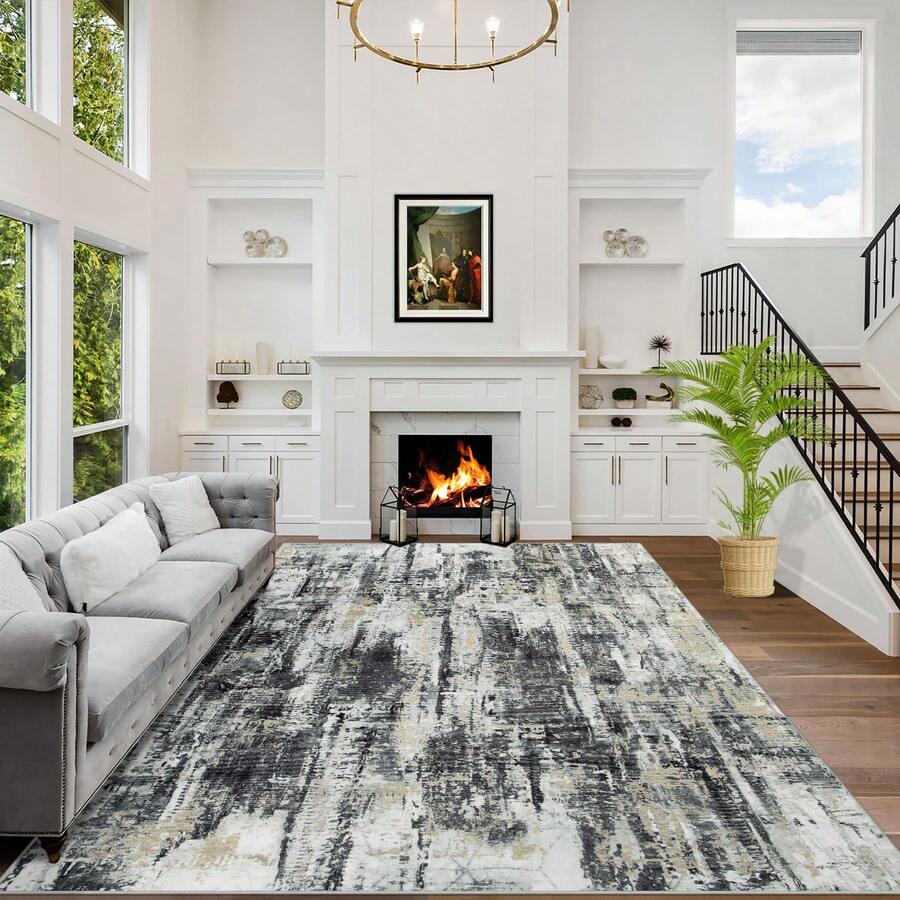 1 Piece Home Decor 1100g Faux Cashmere Velvet Area Rug – Modern Abstract Ink Wash Design With Gray White & Brown Tones, Soft & Dense Pile Non-Slip Floor Covering For Living Room & Bedroom | Machine Washable & Durable Bathroom Mats