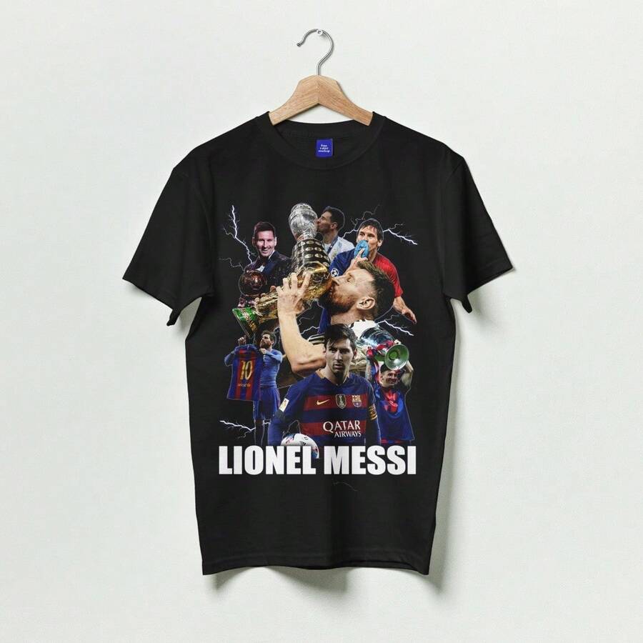LionelMessi Graphic Tee M Essi Graphic T-Shirts Football T-Shirt Soccer T-Shirt Lionel M Essi Fan Gift M Essi Football Soc - 黑色 - 查看 1