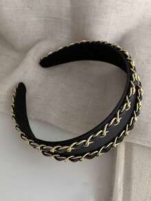 1件黑色优雅链条宽檐发箍 女士日常佩戴高冠式发箍 奢华发饰 - 黑色 - 查看 3