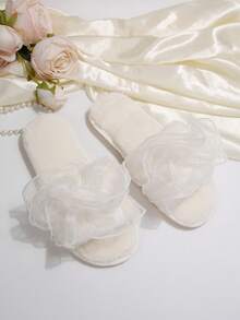 Sandalias tipo slip-on con patrón ondulado para mujer, para interior/exterior, diseño nuevo de verano, pantuflas de novia - Blanco - Ver 3